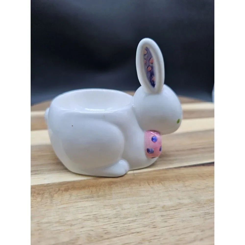 DEPARTMENT 56‎ EASTER BUNNY RABBIT Egg Holder Dish Bowl Ceramic Dept White Pink